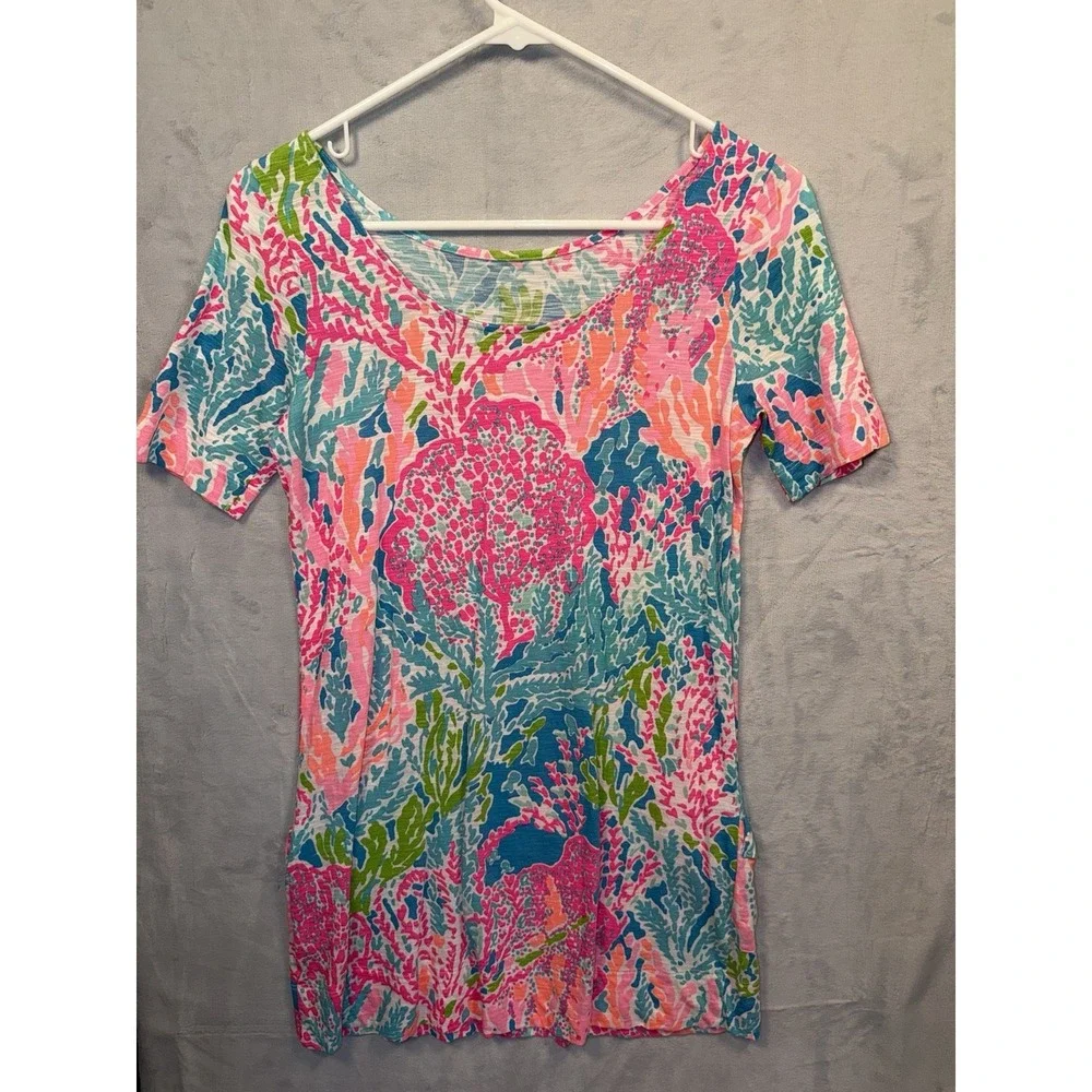 Lilly Pulitzer Girls Esme Knit Dress Lets Cha Cha Pink Blue XL 12-14 53547G